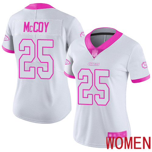 Women Kansas City Chiefs #25 McCoy LeSean Limited White Pink Rush Fashion Football Nike NFL Jersey